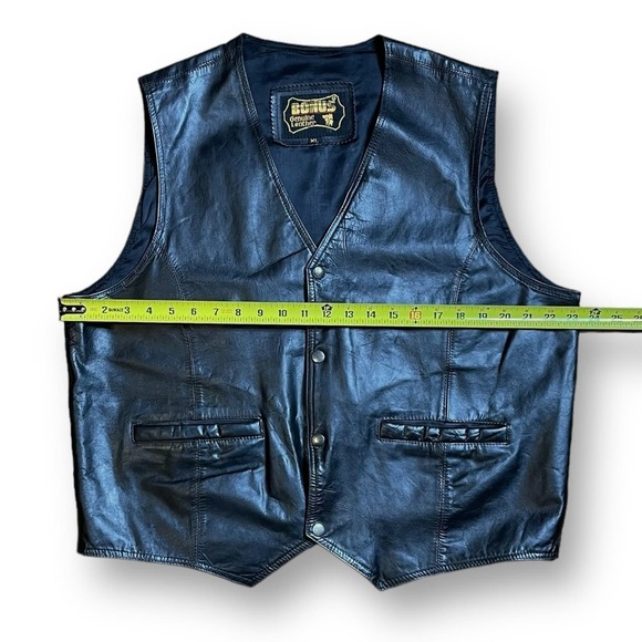 Bonus Black Leather Vest Mens Western Snap Button Size XL - Picture 6 of 9